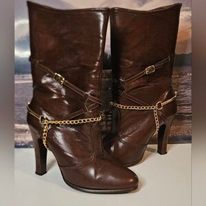 Faux Leather Heel Boots